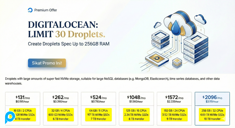 P Store Net Jual DigitalOcean 30 Droplets Unlocked Support 256GB RAM - P-Store.Net
